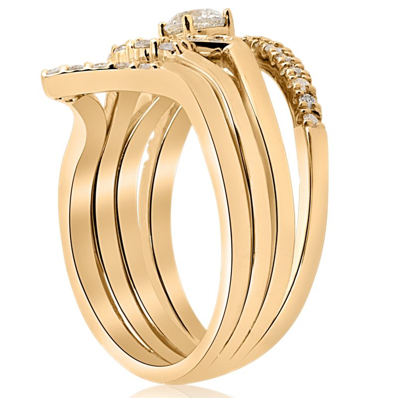 Pompeii3 1/2ct 4-Ring Stackable 10k Yellow Gold Diamond Solitaire Wedding Engagement Set, 3 of 5