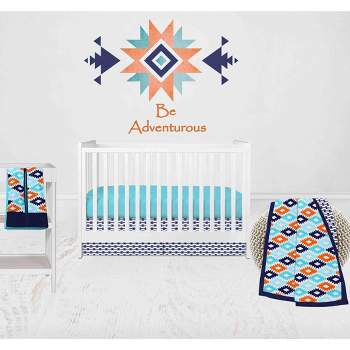 Bacati - Aztec Print Liam Aqua Orange Navy 4 pc Crib Bedding Set with Diaper Caddy