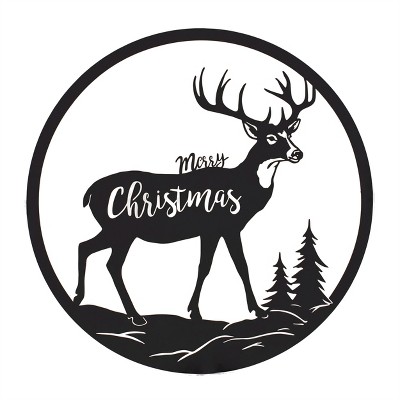 Cut Metal Merry Christmas Deer Plaque 16"D