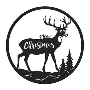 Cut Metal Merry Christmas Deer Plaque 16"D - 1 of 1