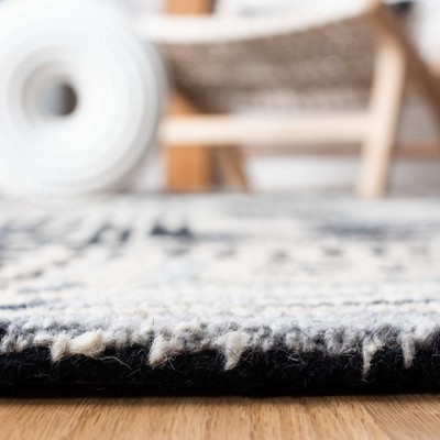 Black and Ivory 6' x 6' Square Hand-Tufted Wool Area Rug