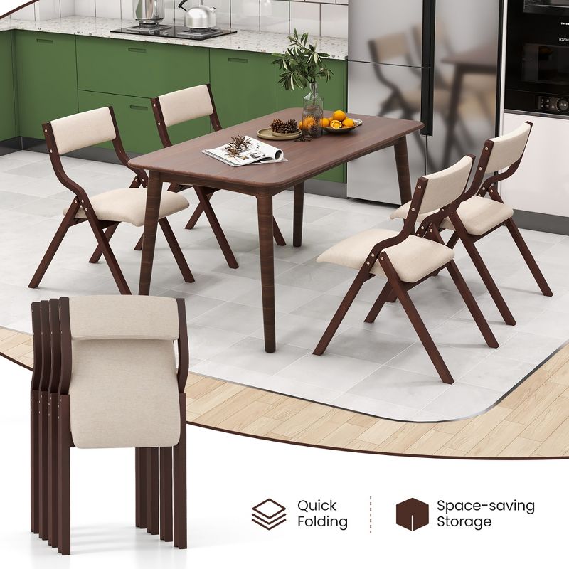 Tangkula Folding Dining Chairs Set of 4 Wooden Table Chairs w/ Padded Seat Modern Coffee & Beige, 4 of 11