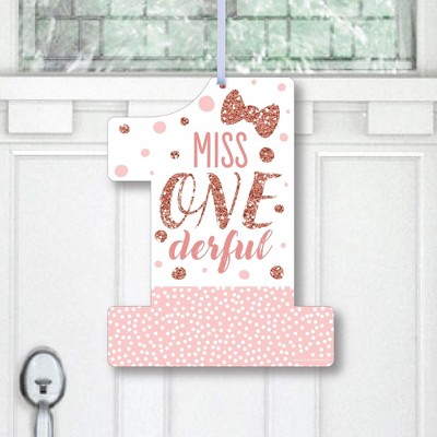 Big Dot of Happiness 1st Birthday Little Miss Onederful - Hanging Porch  Girl First Birthday Party Outdoor Decorations - Front Door Decor 1 Piece  Sign