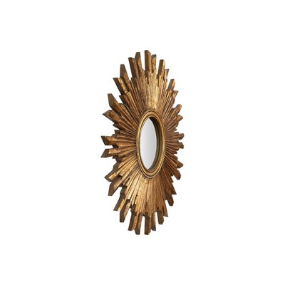 35.5" Gold Sunburst Round Wood Wall Mirror