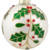 Northlight 4" White Glass Christmas Ball Ornament with Holly Leaves - 4 of 4