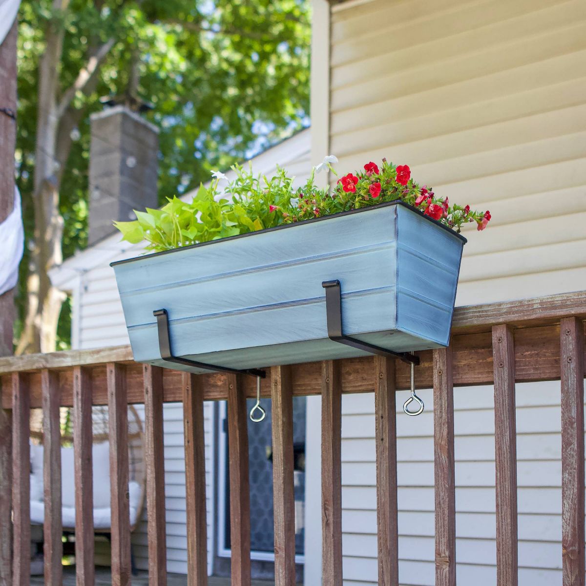 ACHLA Designs Medium Nantucket Rectangular Galvanized Steel Outdoor Planter Box with Mounting Bracket Blue - thumbnail 3