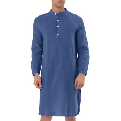 Lars Amadeus Men's Loose Fit Banded Collar Henley Nightgown