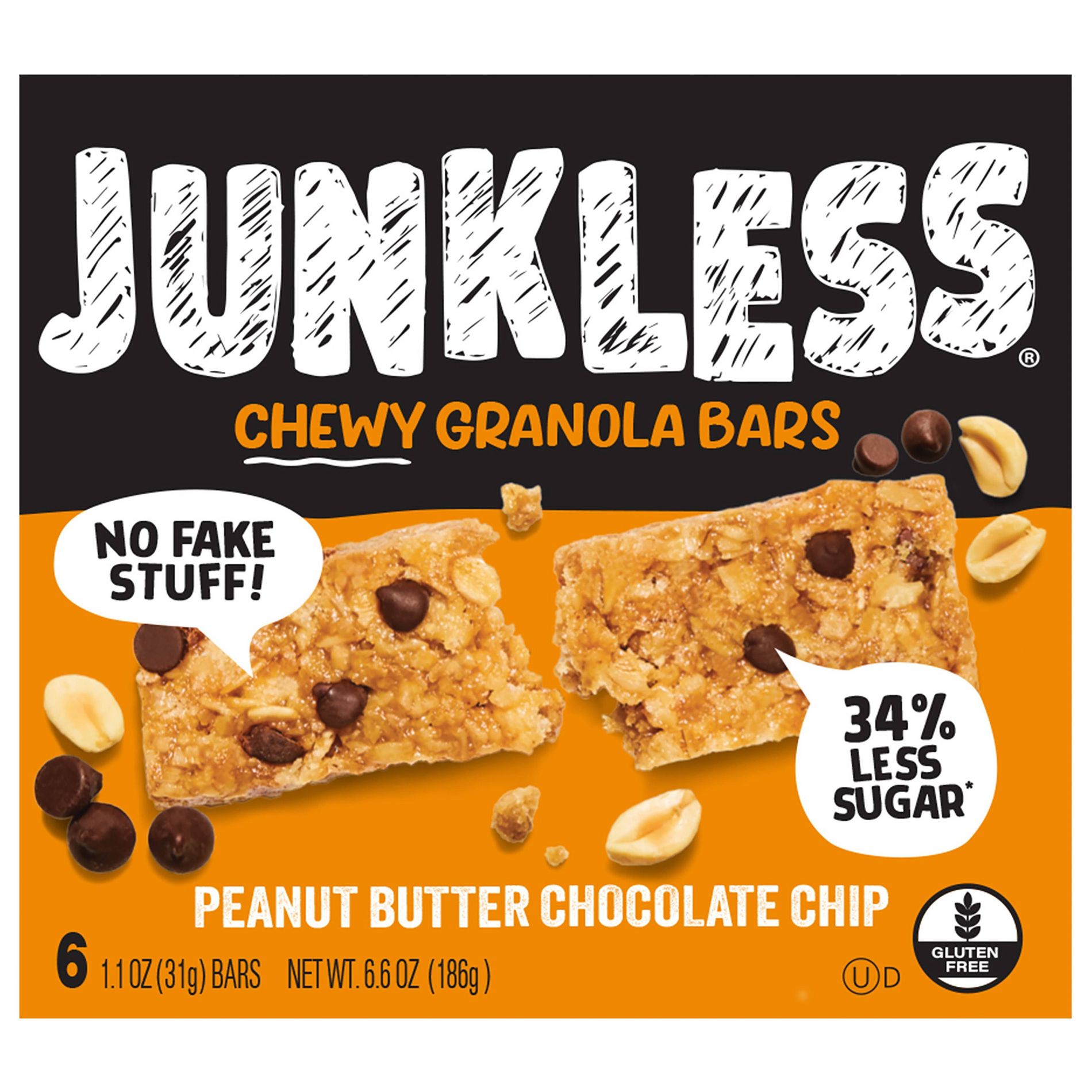 JUNKLESS Peanut Butter Chocolate Chip Chewy Granola Bars - 6.6oz/6ct