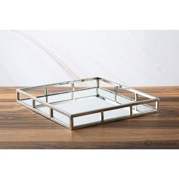 Classic Touch Square Mirror Tray with Mirror Base, Silver Color