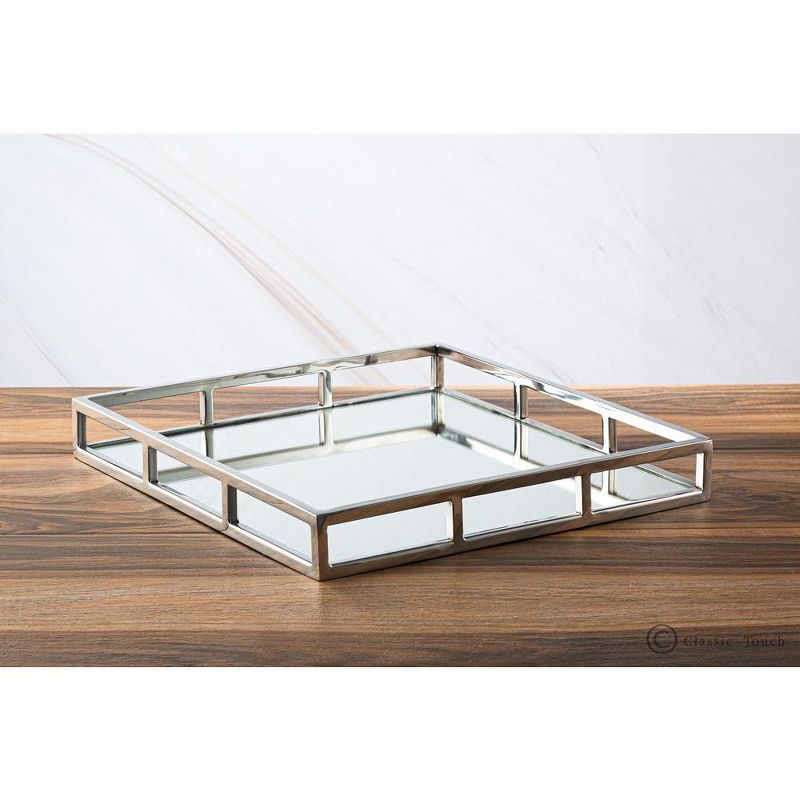Classic Touch Square Mirror Tray with Mirror Base, Silver Color, 1 of 4