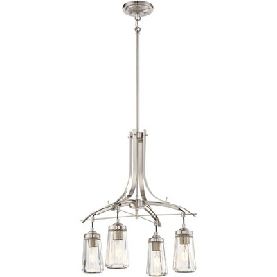 Elegant Industrial 4-Light Chandelier in Brushed Nickel with Clear Glass Shades