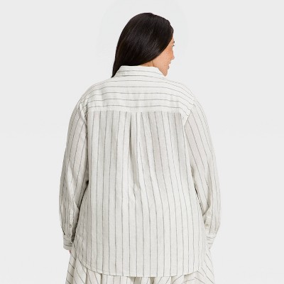 Women's Long Sleeve Linen Collared Button-Down Shirt - Universal Thread™