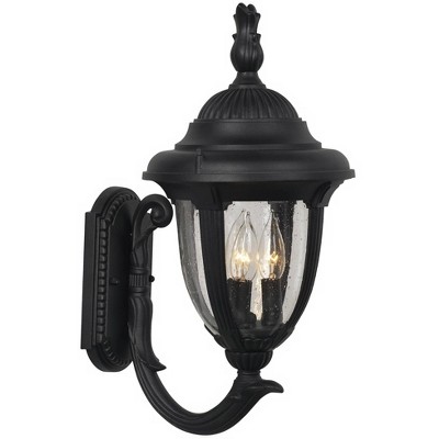 John Timberland Traditional Outdoor Wall Light Fixture Carriage Style Upbridge Black 19 1/8" Seeded Glass for Exterior House Porch