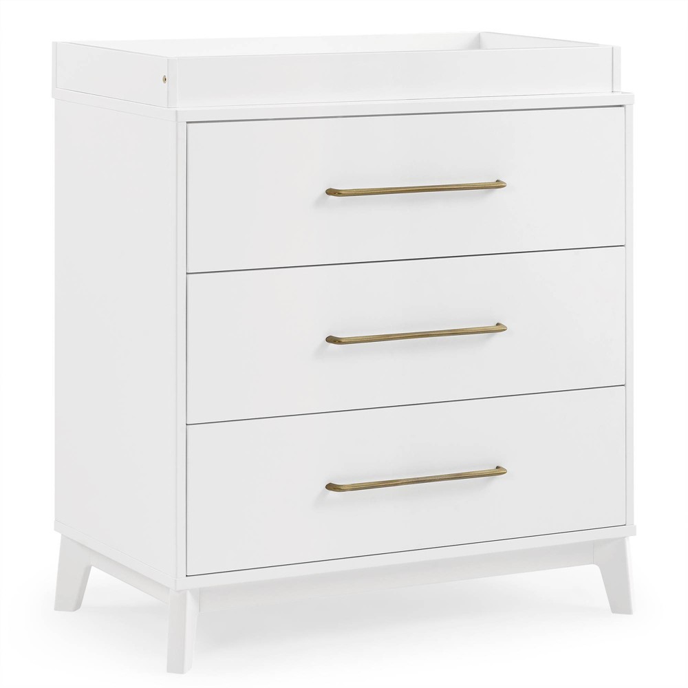 Photos - Dresser / Chests of Drawers Delta Children Spencer 3 Drawer Dresser with Changing Topper - Bianca White