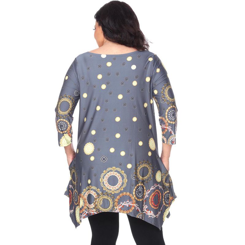 Women's Plus Size 3/4 Sleeve Printed Erie Tunic Top with Pockets - White Mark, 3 of 4