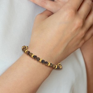 Chisel Stainless Steel Brushed Yellow IP-plated 6.5mm Tiger's Eye Beaded Stretch Bracelet - 1 of 3