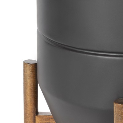 Dolbry Mid-Century Black and Walnut Freestanding Metal Planter Set