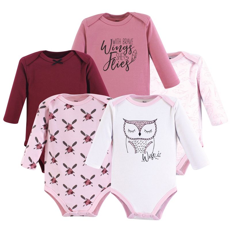Yoga Sprout Baby Girl Cotton Long-Sleeve Bodysuits 5pk, Owl, 1 of 4