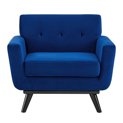 Navy Spot 40" Plush Velvet Tufted Armchair with Black Wood Legs