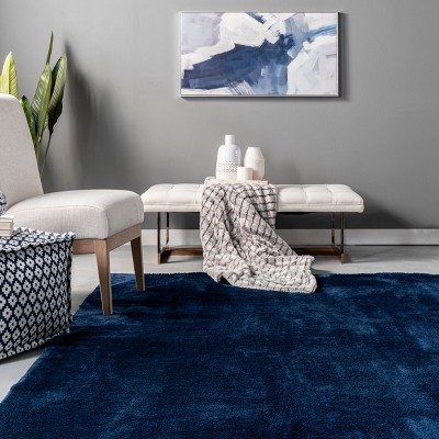 Loni Navy 2' x 10' Machine Washable Shag Runner Rug
