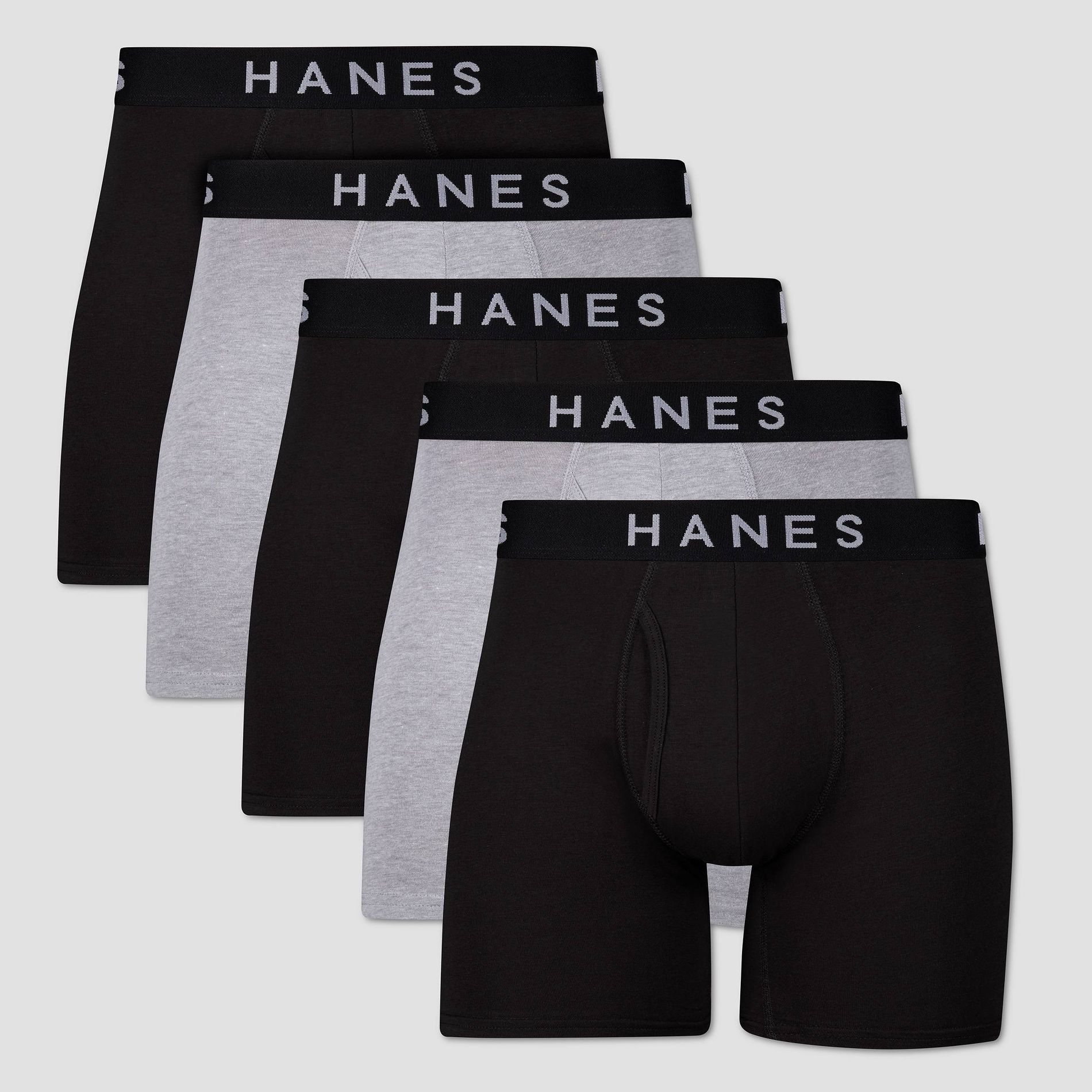 Hanes Premium Men's Boxer Briefs 5pk - Black/Gray XXL: Tagless, Lightweight, Full Waistband Elastic