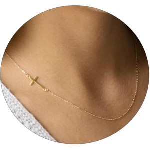 Two-Tone Cross Necklace, 14K Gold & Silver Plated Minimalist Dainty Chain, Religious Gift & Everyday Jewelry for Women - 1 of 4