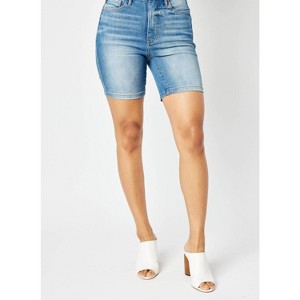 Women's High Waist Tummy Control Double Button Bermuda Denim Short - Judy Blue - 1 of 4