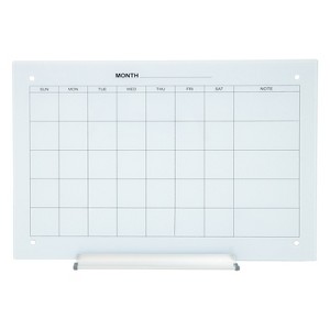 Sunnydaze Magnetic Glass Dry Erase Wall Calendar with Markers - 23" x 17" - 1 of 4