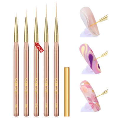 Saviland Pro Micro-Liner Brush System - 5PC Zero-Split Kolinsky for Gel Artistry Long Lines & Micro-Details (Size: 5 Count)