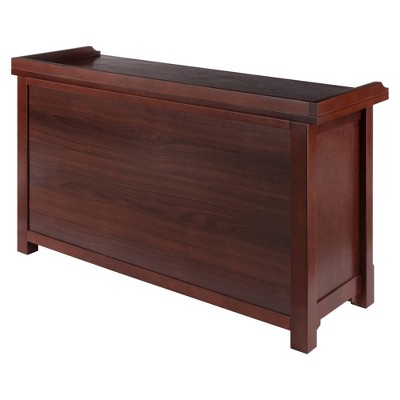 Walnut Wood Storage Bench with Woven Baskets