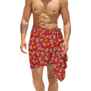 HAPPY BAY Men's Christmas Tree Swimwear Beach Gifts Pareo Swim Trunk Vacation Holiday Xmas Party Beachwear Short Sarong for Men One Size Red - 1 of 4