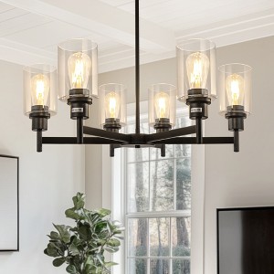 DORESshop 6-Light Black Farmhouse Chandelier with Adjustable Height, Industrial Clear Glass Pendant Light for Dining Room - 1 of 4