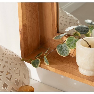 Natural Wood Rectangular Vanity Mirror with Shelf