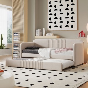 NicBex Twin Size Daybed with Trundle Upholstered Velvet Fabric 79.3" Twin Day Bed with Wooden Frame for Apartment - 1 of 4