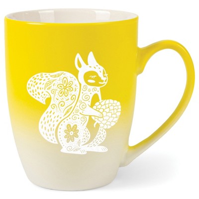 Elanze Designs 12 Ounce Vibrant Two Toned Ombre Ceramic Tea Coffee Cup Mug Yellow White Floral Squirrel