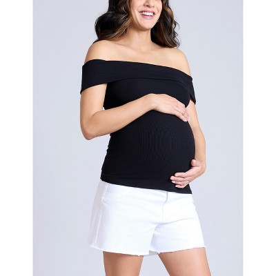 Women's Rib Knit Short Sleeve Off The Shoulder Top | Motherhood Maternity