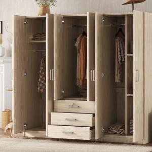 6 Doors Wooden Armoire Closet With Shelves And 3 Drawers,Wood Armoires And Wardrobes,Armoire Wardrobe,Wardrobe Closet -Maison Boucle - 1 of 4
