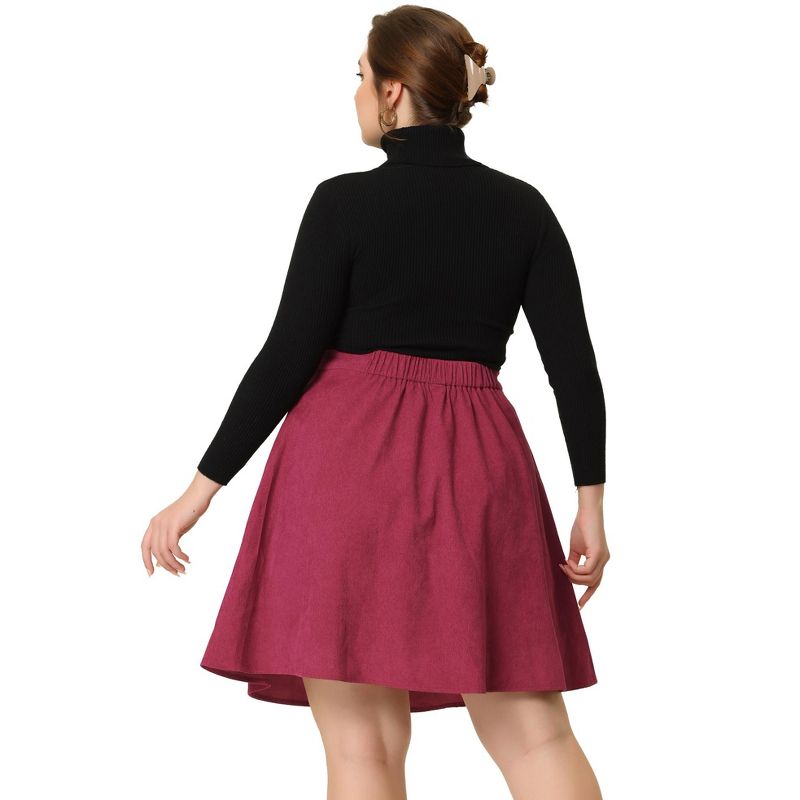 Agnes Orinda Women's Plus Size Corduroy Button Mid-Rise A-Line Mini Skirts, 4 of 6