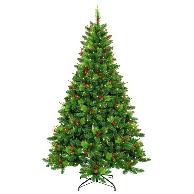 7ft Jeco Inc. Pre-Lit Berrywood Pine Artificial Christmas Tree