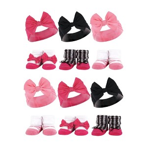 Hudson Baby Infant Girl 12Pc Headband and Socks Giftset, Pink Black, One Size - 1 of 2