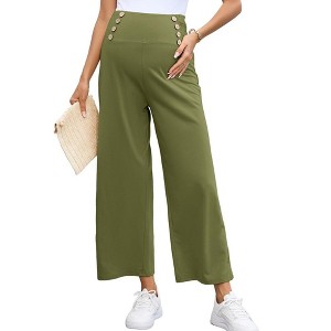 Women's Smocked High Waisted Double Breasted Wide Leg - 1 of 1