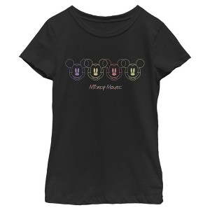 Girl's Disney Mickey Mouse Neon Repeating T-Shirt - 1 of 4