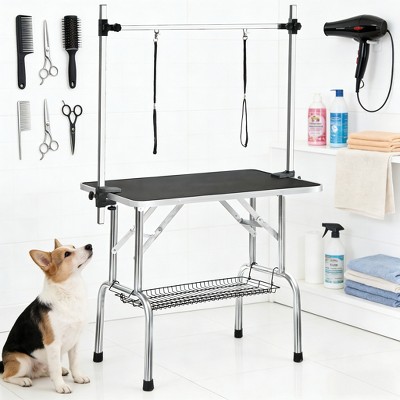 KWPZQEB Professional Pet Grooming Table, Foldable Pet Station at Home with Arm, Noose & Mesh Tray, Home Pet Bathing Station with Adjustable Height