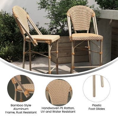 Natural and White Rattan Bistro Counter Stools, Set of 2