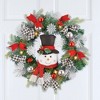 Collections Etc LED Lighted Winter Snowman Wreath with Black/White Buffalo Check Bows Green - 2 of 2