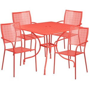 Flash Furniture Oia Commercial Grade 35.5" Square Coral Indoor-Outdoor Steel Patio Table Set with 4 Square Back Chairs - 1 of 4