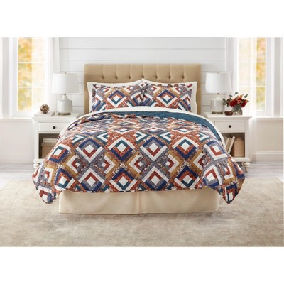 Peacock Geo Reversible Twin Quilt with Cotton Fill