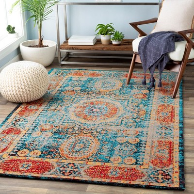 Pesaro Traditional Bright Blue and Red Chenille Area Rug 5' x 7'