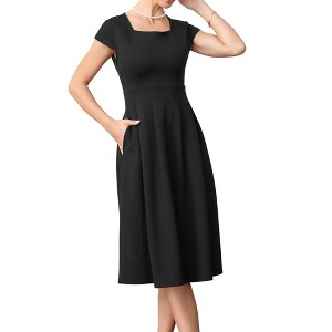 INSPIRE CHIC Women's Vintage Square Neck Cap Sleeve Causal A-Line Midi Dresses - 1 of 4