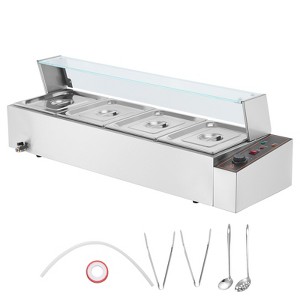 VEVOR 4-Pan Commercial Food Warmer, 4 x 8QT Electric Steam Table with Glass Cover, 1500W Countertop Stainless Steel Buffet Bain Marie - 1 of 4